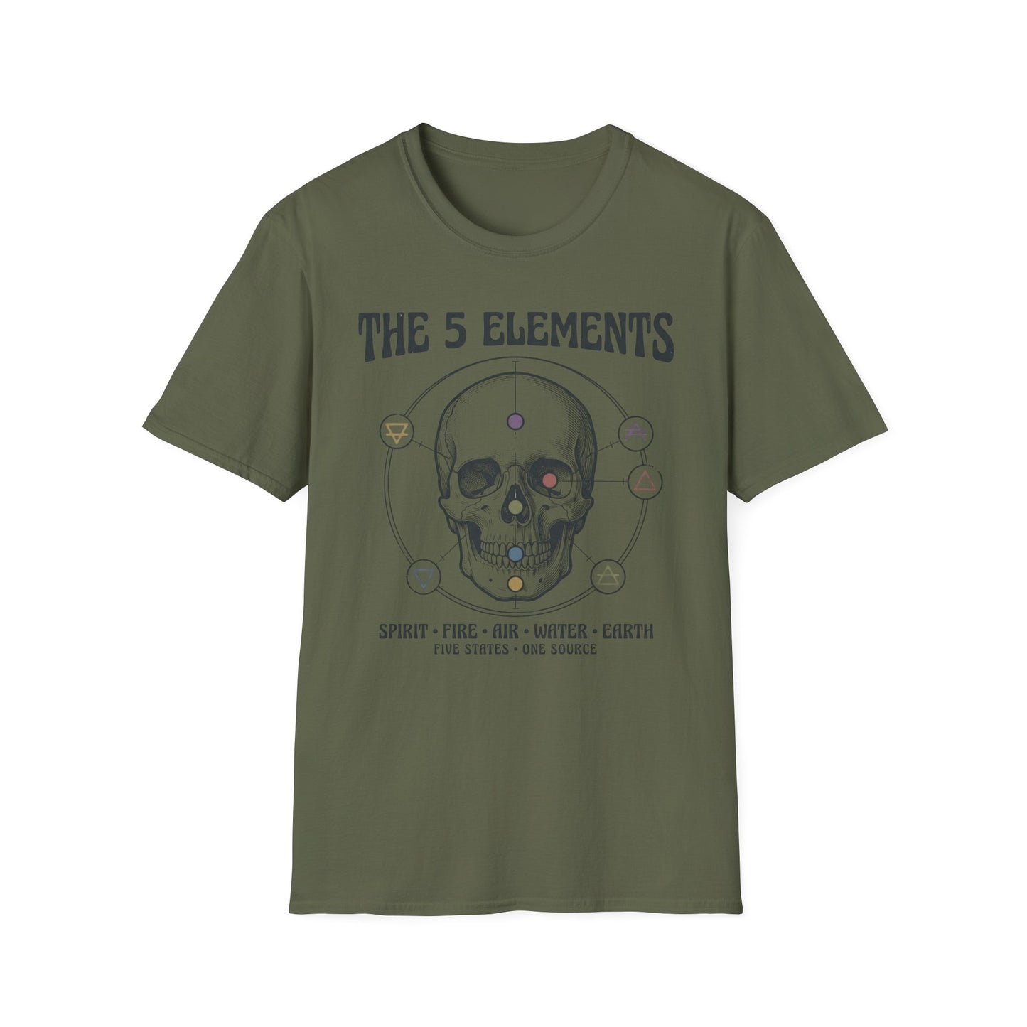 The 5 Elements Graphic T‑Shirt — Mystic Skull Elemental Symbols Tee