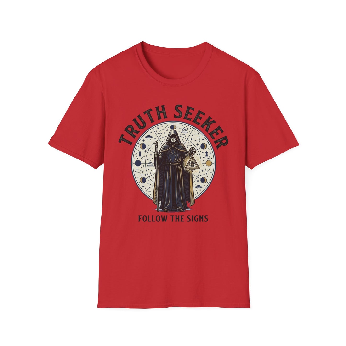 Truth Seeker T-Shirt — Mystical Hooded Sage 'Follow the Signs' Graphic Tee