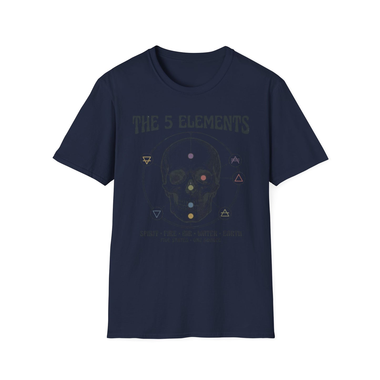 The 5 Elements Graphic T‑Shirt — Mystic Skull Elemental Symbols Tee