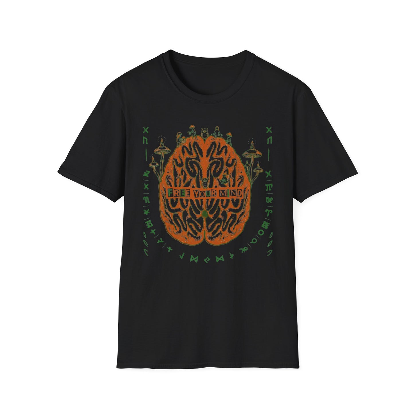 Free Your Mind Brain Illustration T-Shirt — Psychedelic Mushroom Mindfulness Tee
