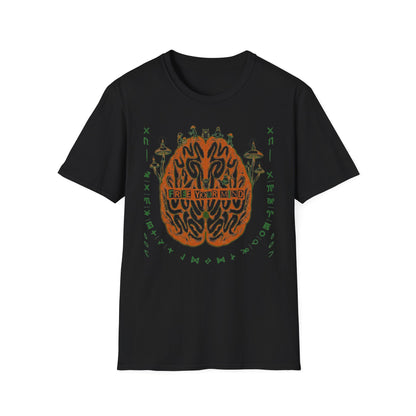 Free Your Mind Brain Illustration T-Shirt — Psychedelic Mushroom Mindfulness Tee