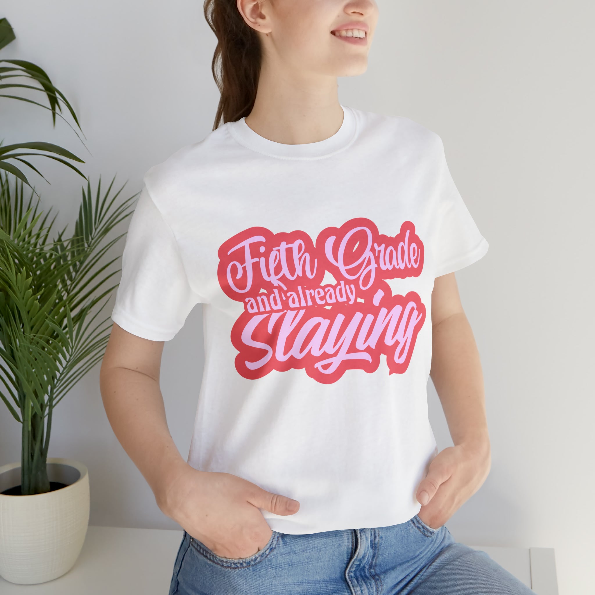 Slaying in Fifth Grade Shirt | Pink School Unisex T-Shirt