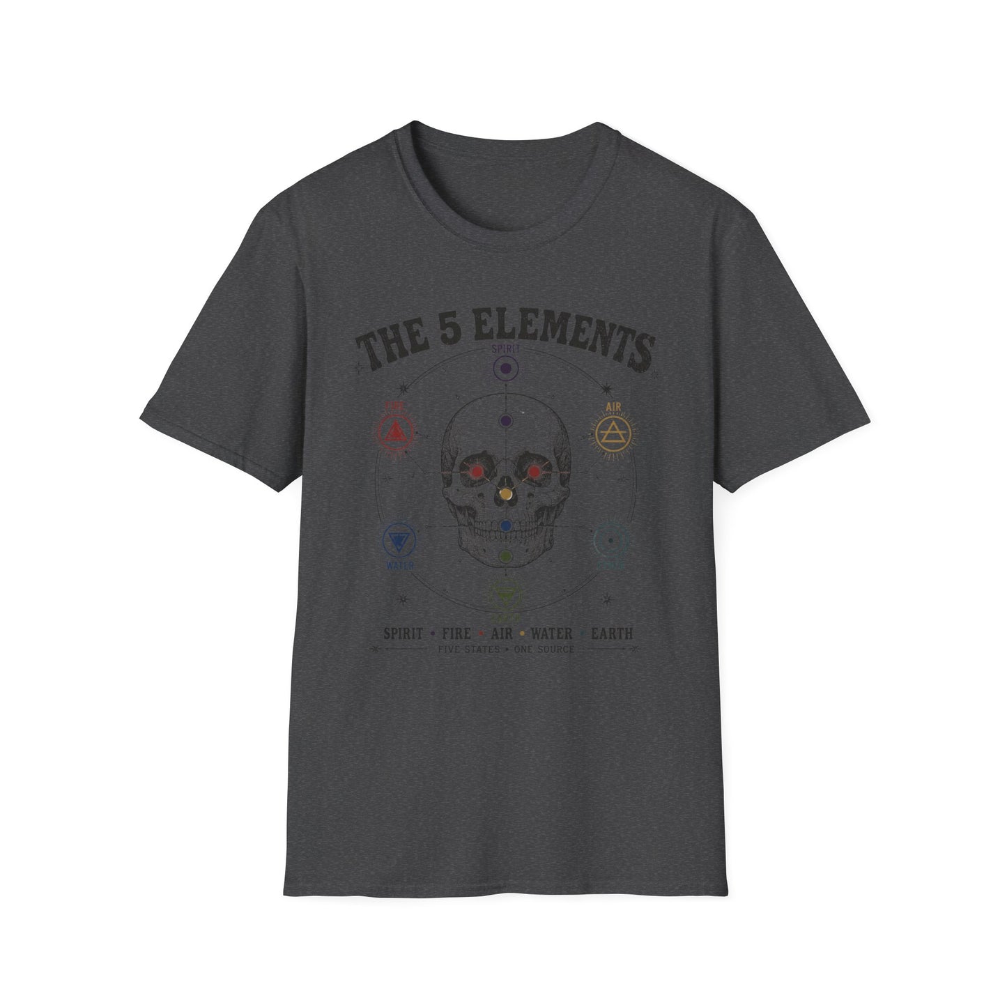 The 5 Elements Skull T-Shirt — Earth, Air, Fire, Water, Spirit Graphic Tee
