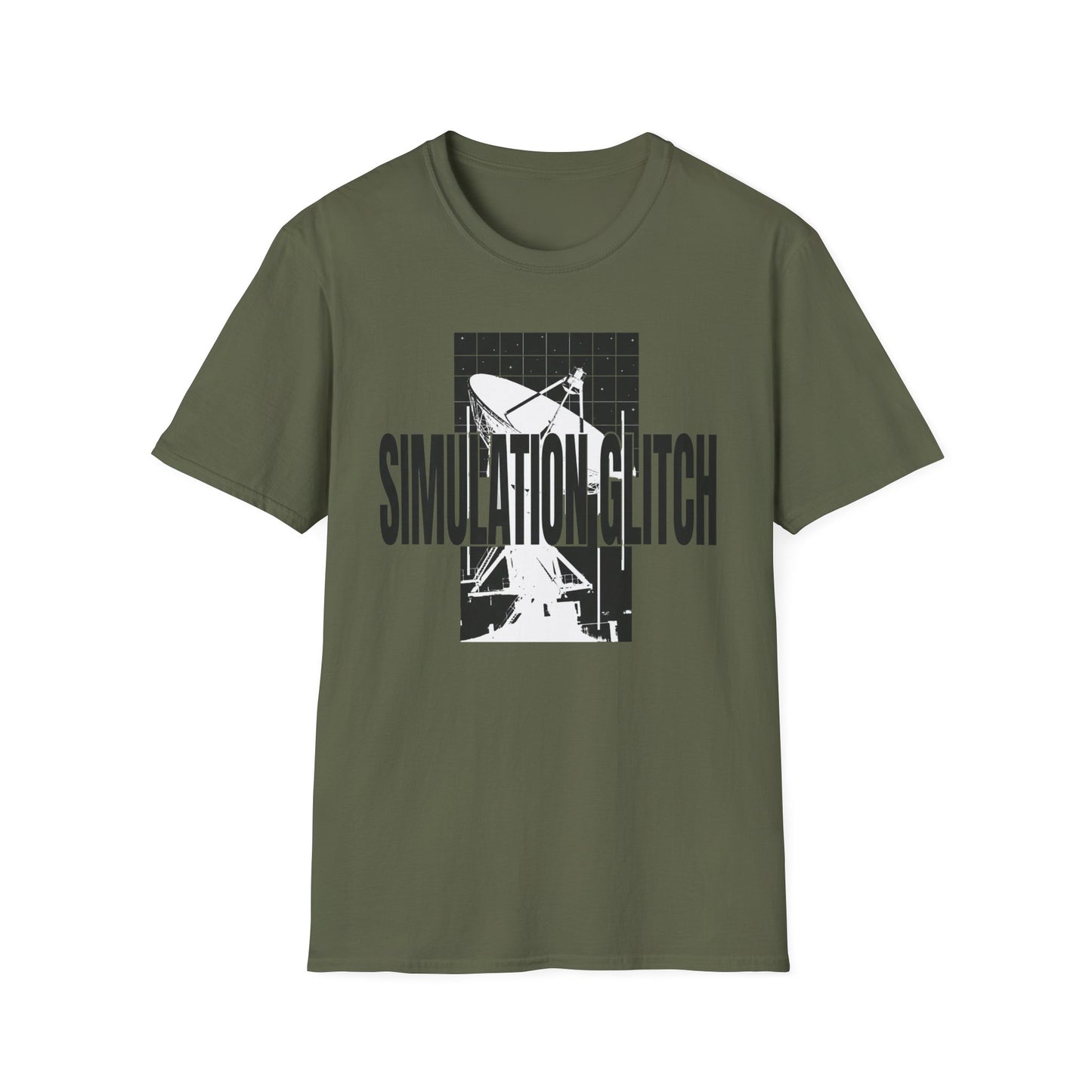 Simulation Glitch T-Shirt — Retro Satellite Grid Graphic Tee