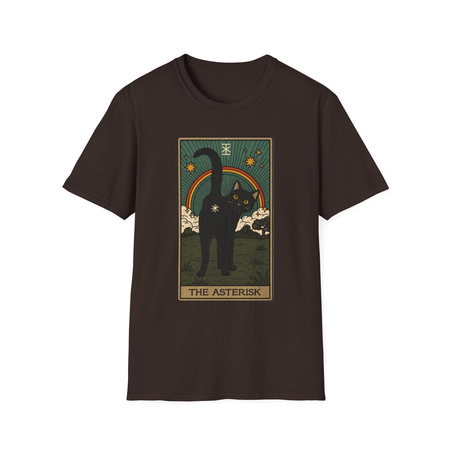 The Asterisk Tarot Cat T-Shirt — Retro Rainbow Black Cat Graphic Tee