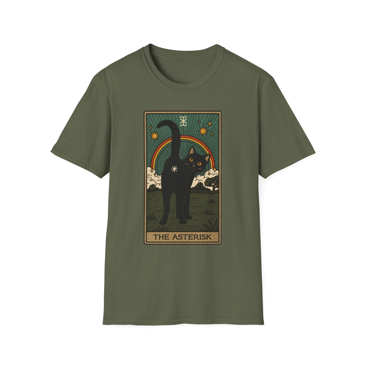 The Asterisk Tarot Cat T-Shirt — Retro Rainbow Black Cat Graphic Tee