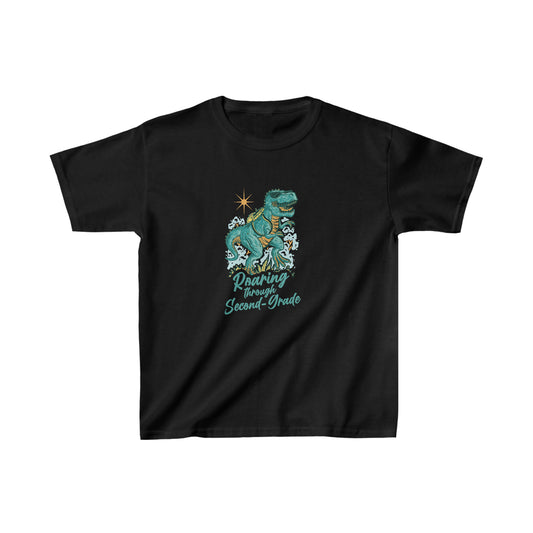 Dinosaur Roaring Through School | Second Grade Kids Heavy Cotton™ Tee