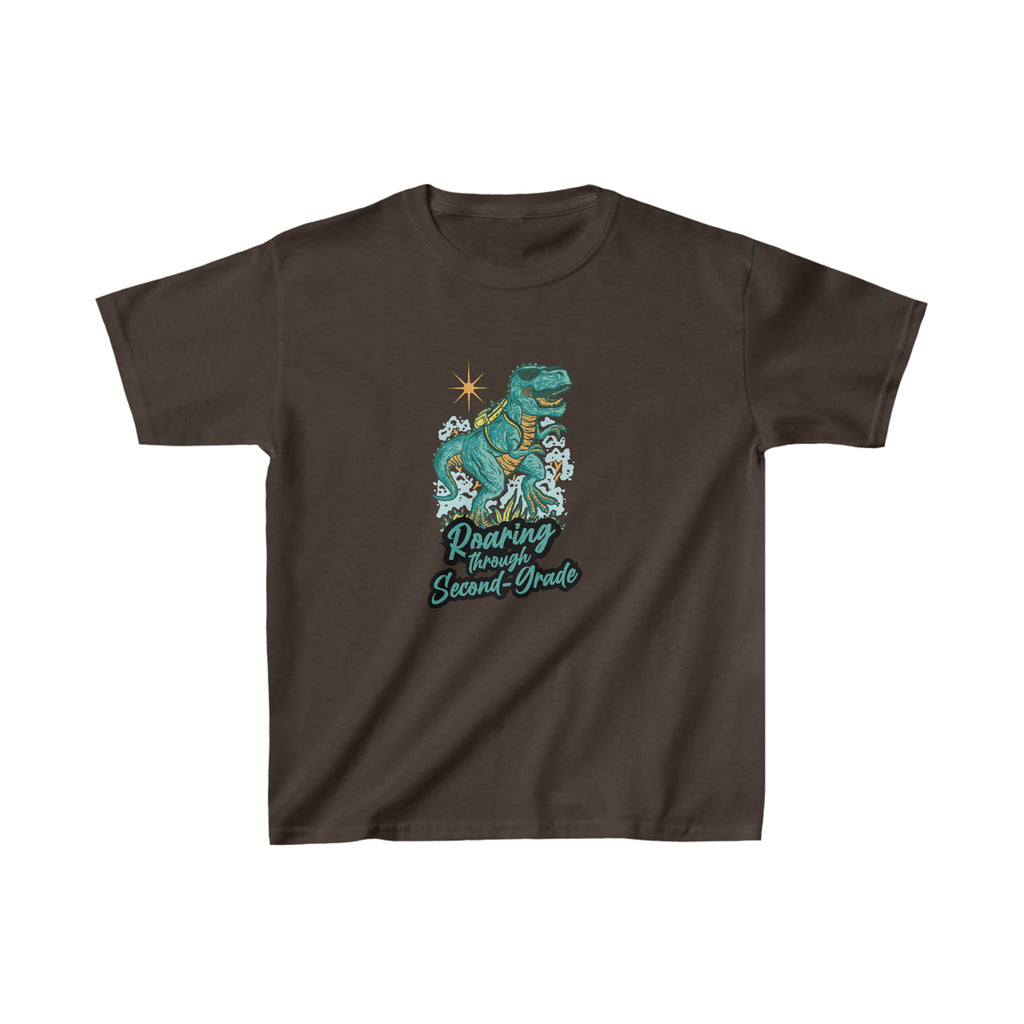 Dinosaur Roaring Through School | Second Grade Kids Heavy Cotton™ Tee