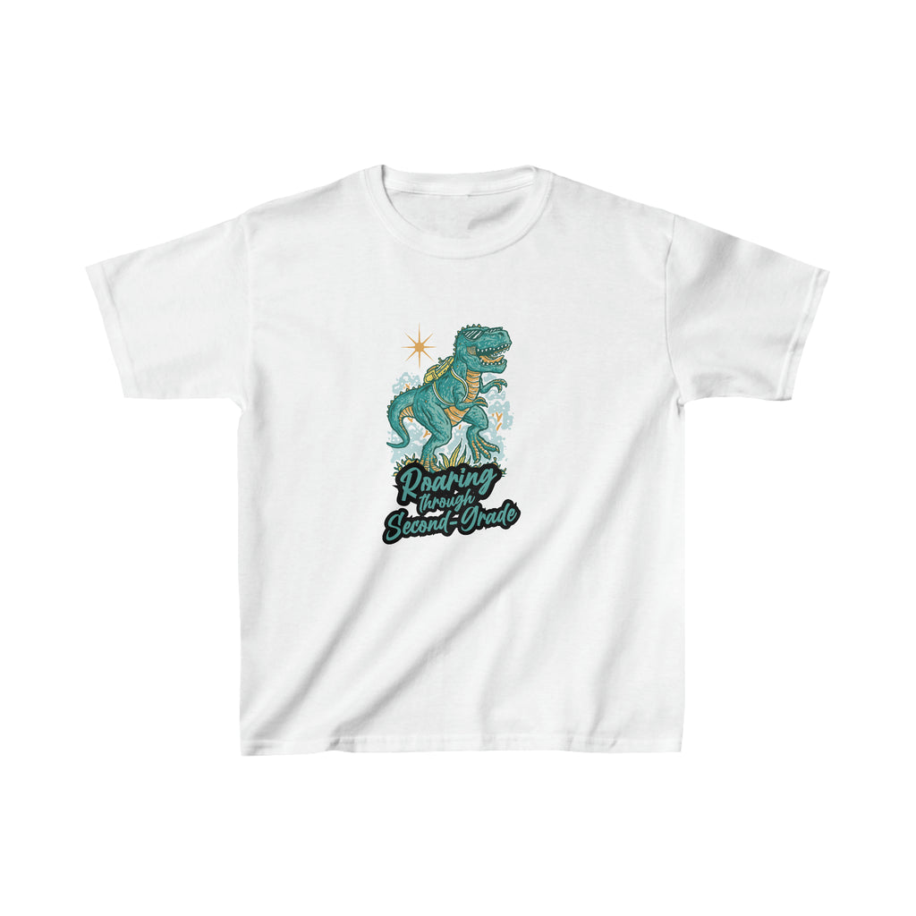 Dinosaur Roaring Through School | Second Grade Kids Heavy Cotton™ Tee