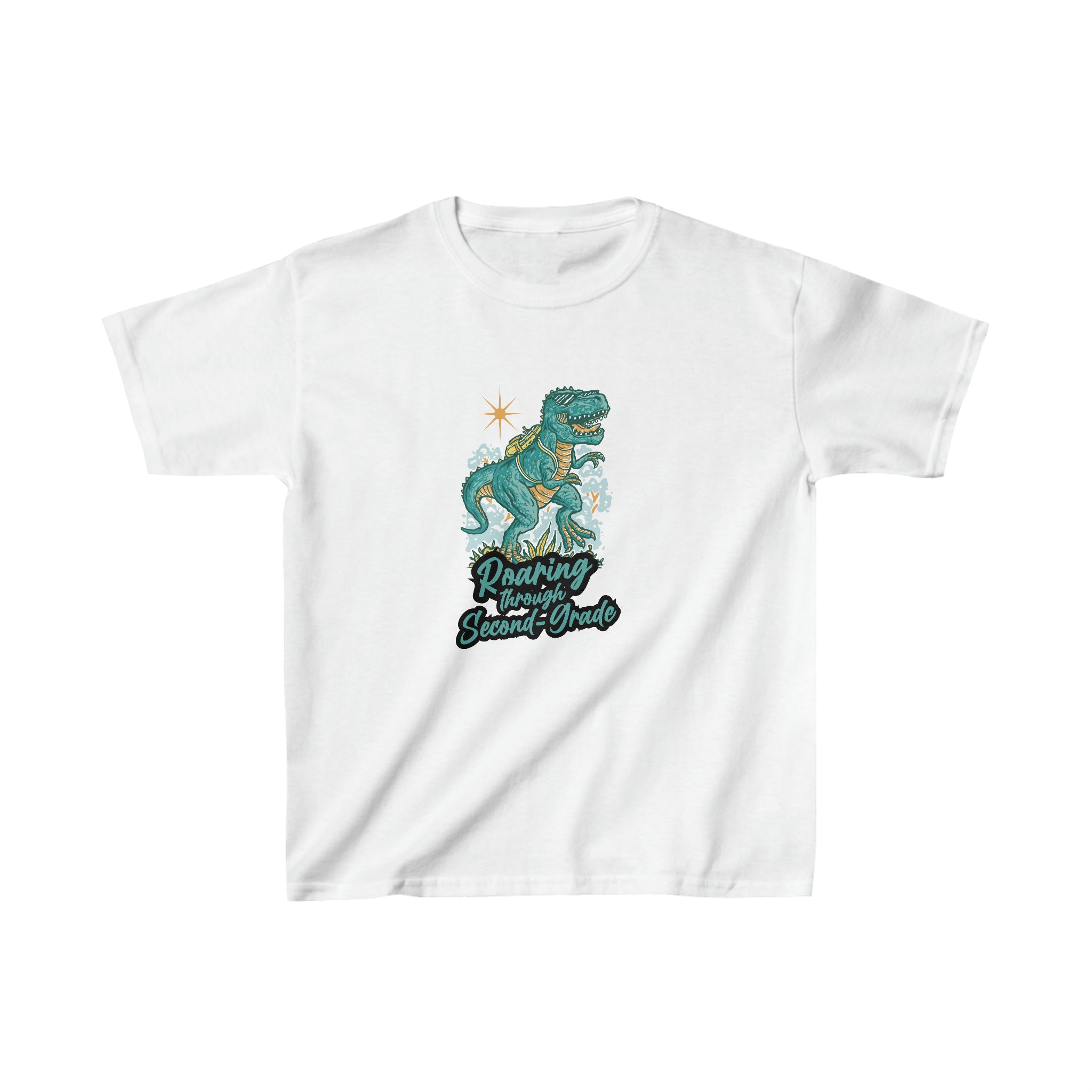 Dinosaur Roaring Through School | Second Grade Kids Heavy Cotton™ Tee