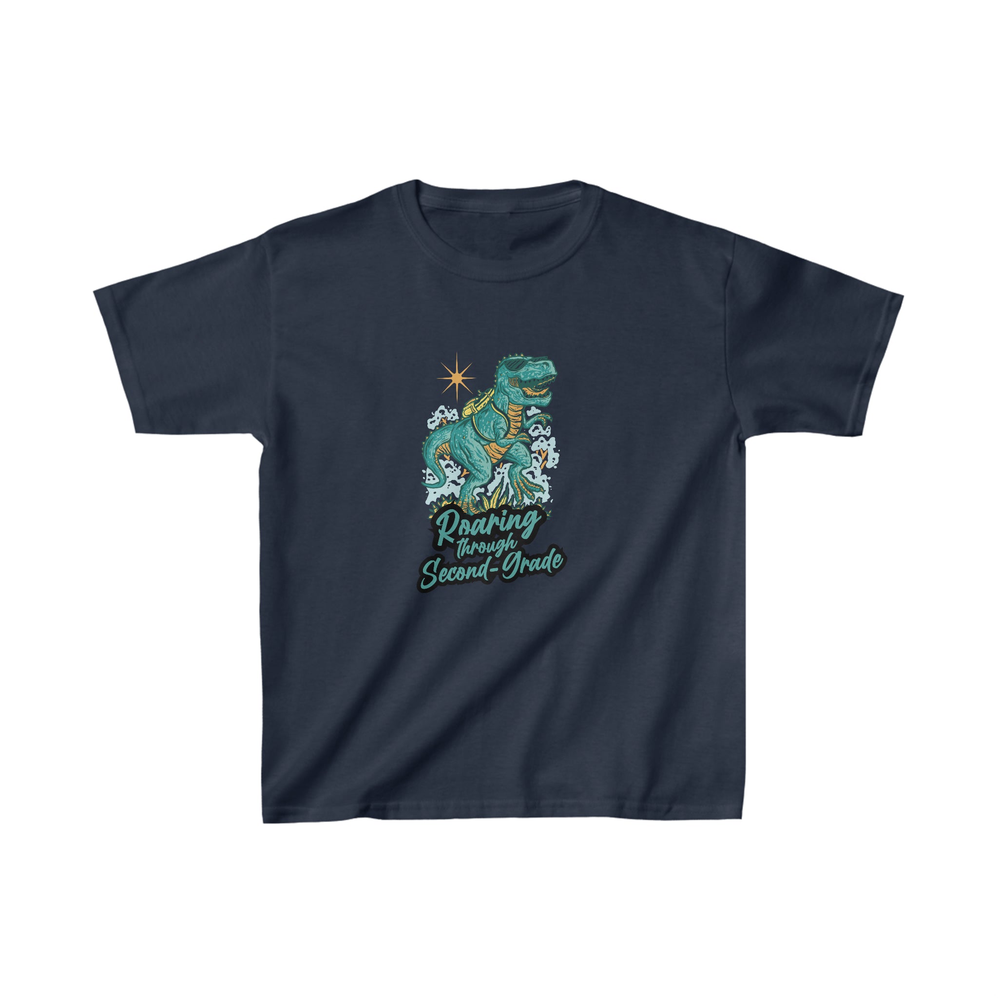 Dinosaur Roaring Through School | Second Grade Kids Heavy Cotton™ Tee