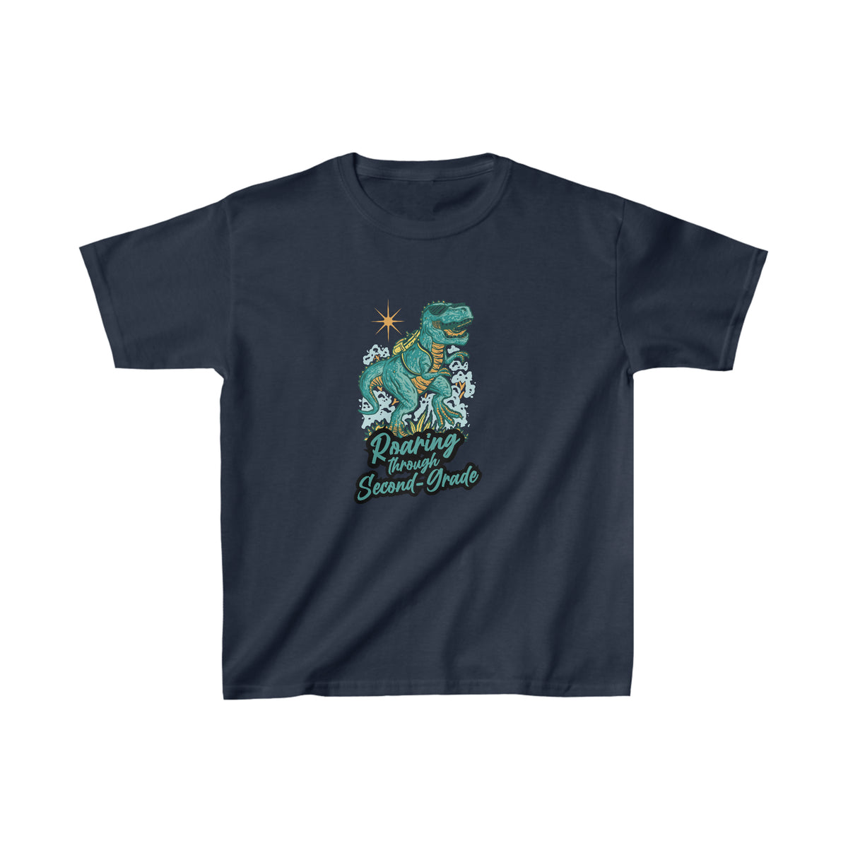 Dinosaur Roaring Through School | Second Grade Kids Heavy Cotton™ Tee