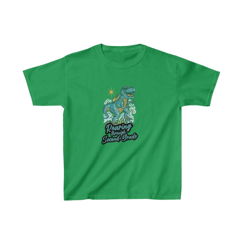 Dinosaur Roaring Through School | Second Grade Kids Heavy Cotton™ Tee