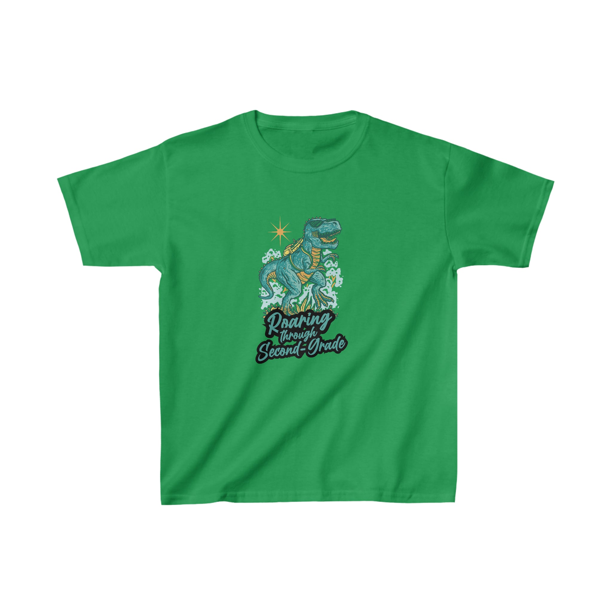 Dinosaur Roaring Through School | Second Grade Kids Heavy Cotton™ Tee