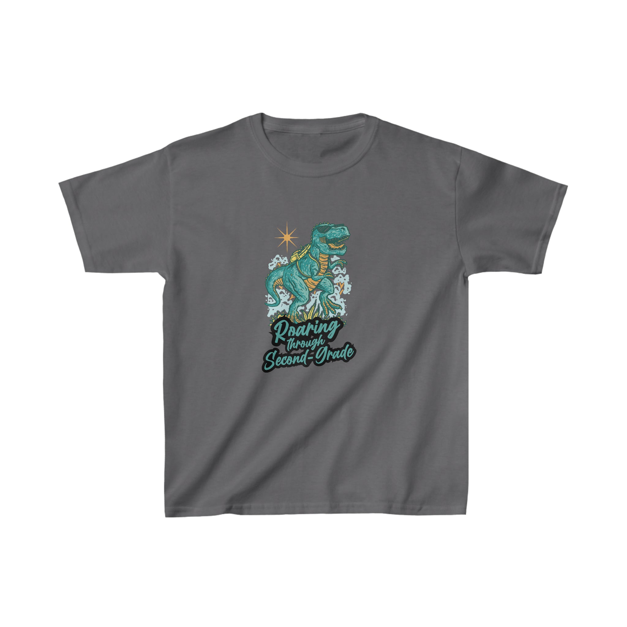 Dinosaur Roaring Through School | Second Grade Kids Heavy Cotton™ Tee