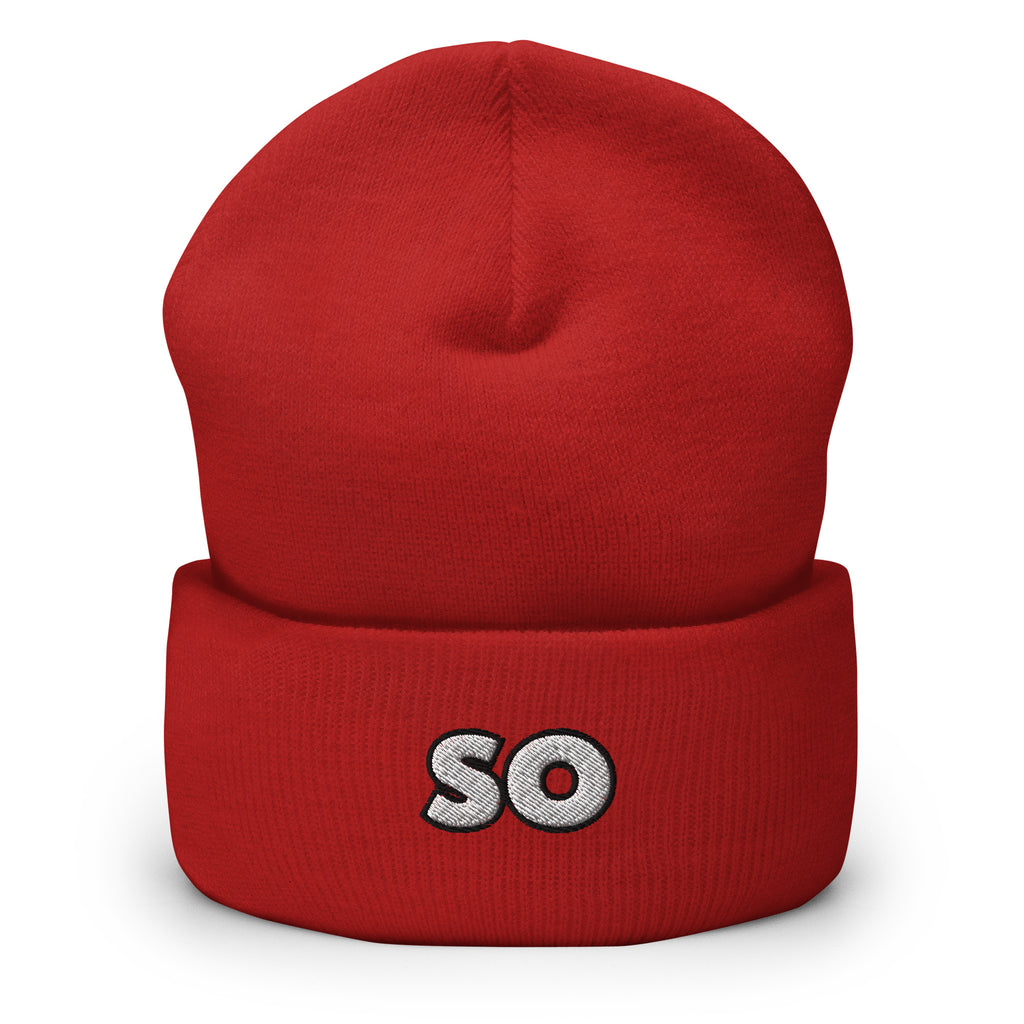 So? Cuffed Beanie - Minimalist Simple Funny Statement Beanie
