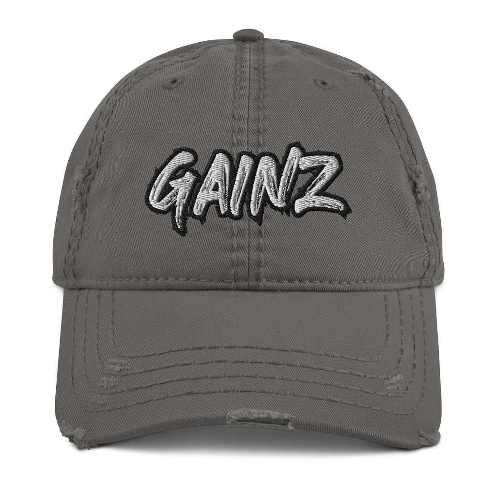 Gainz Distressed Dad Hat - Gym Bodybuilding Gains Hat