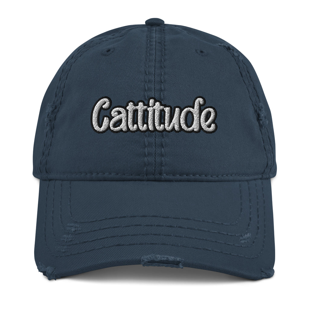 Cattitude Distressed Dad Hat - Cat Lover, Mom Cat, Fur Mom, Cattitude