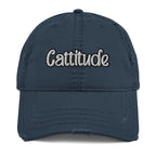 Cattitude Distressed Dad Hat - Cat Lover, Mom Cat, Fur Mom, Cattitude