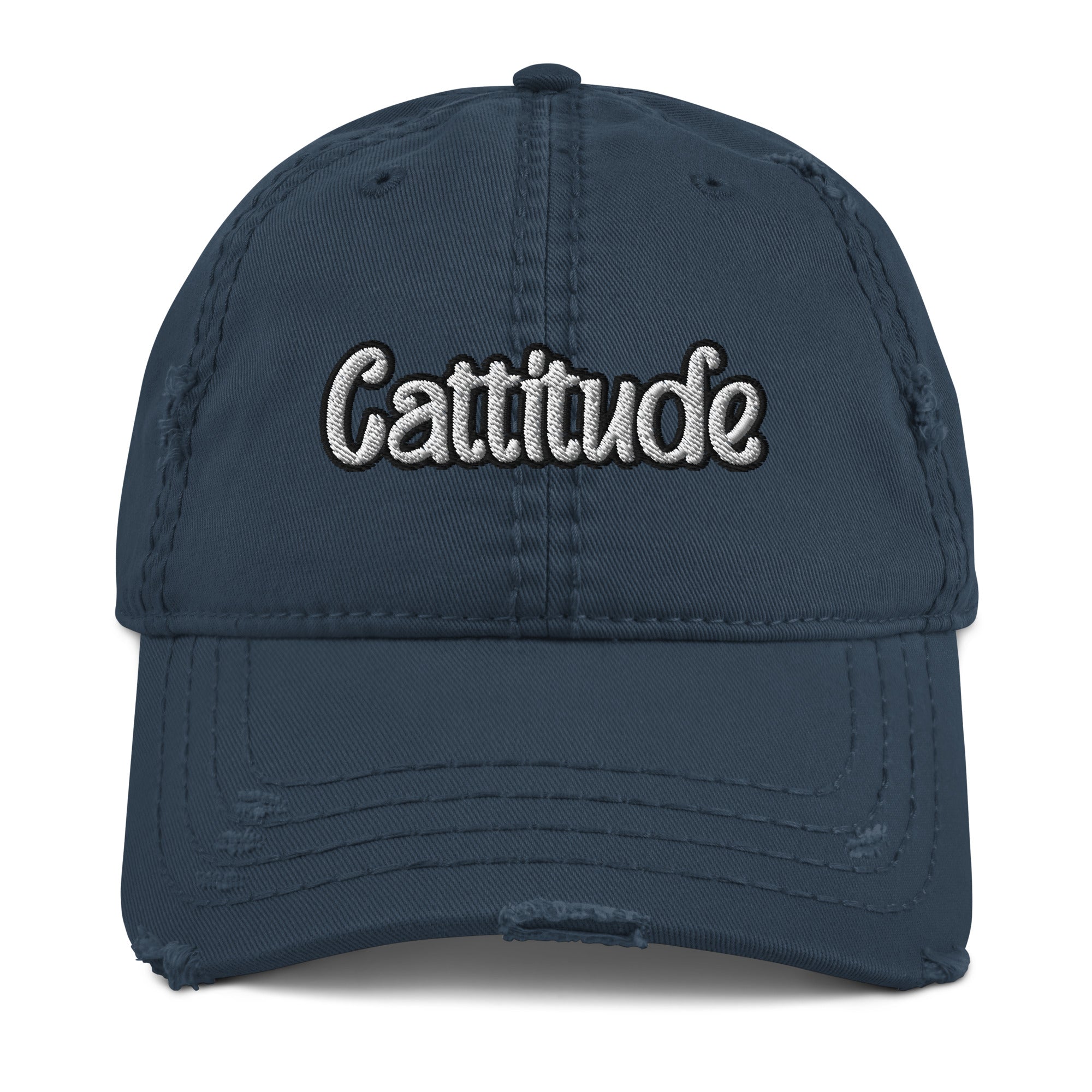 Cattitude Distressed Dad Hat - Cat Lover, Mom Cat, Fur Mom, Cattitude