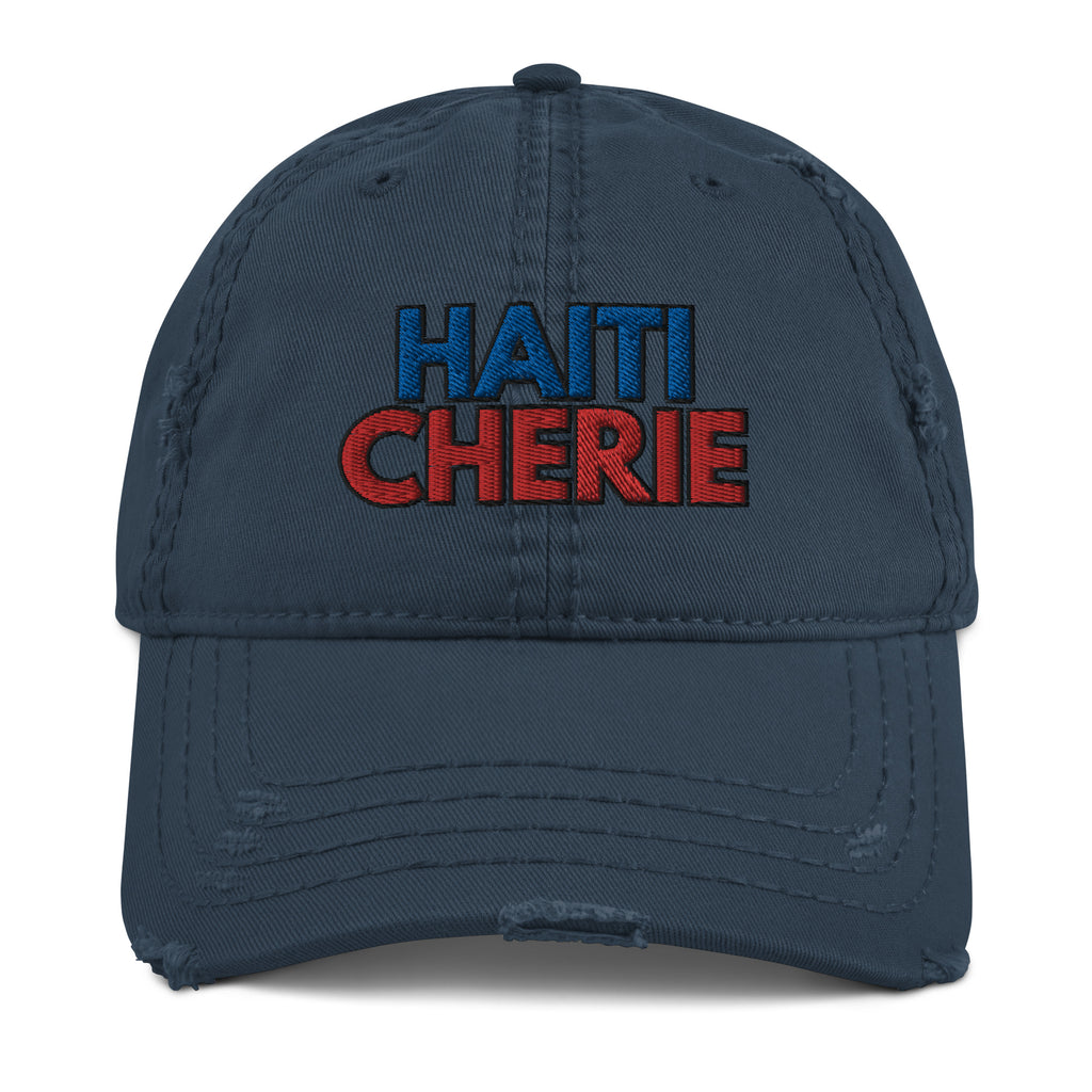 Haiti Cherie Distressed Dad Hat - Dear Haiti Love Haiti Embroidered Hat